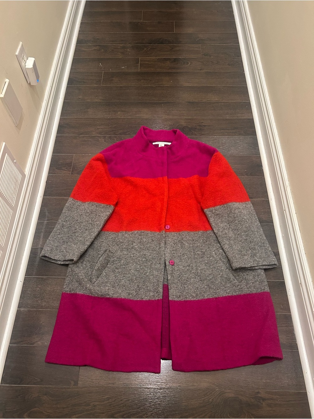 Max Studio Colorblock Wool-Blend Coat in Fuchsia, Red & Gray